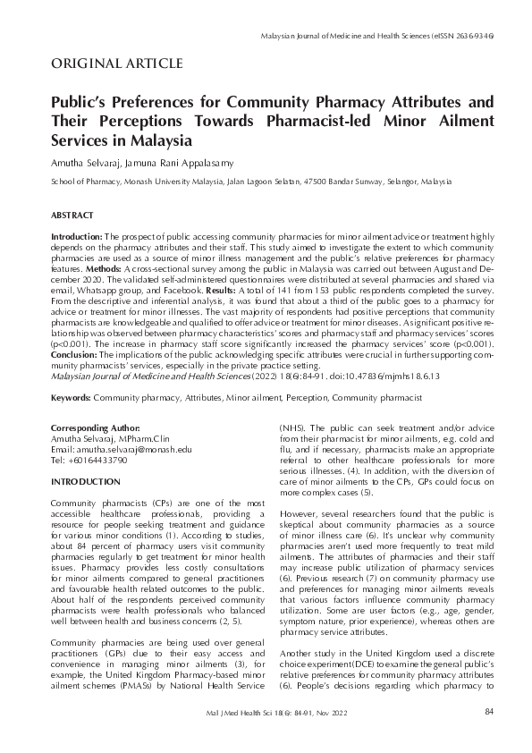 (PDF) Public’s Preferences for Community Pharmacy Attributes and Their ...