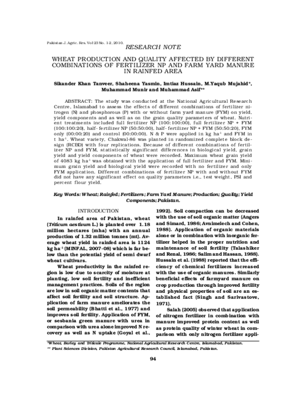 (PDF) Research Note Wheat Production and Quality Affected by Different ...