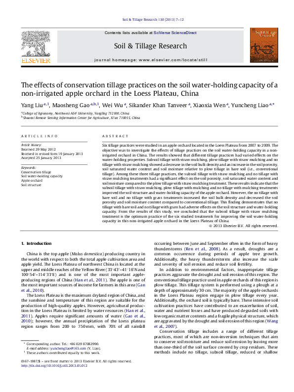 (PDF) The effects of conservation tillage practices on the soil water ...