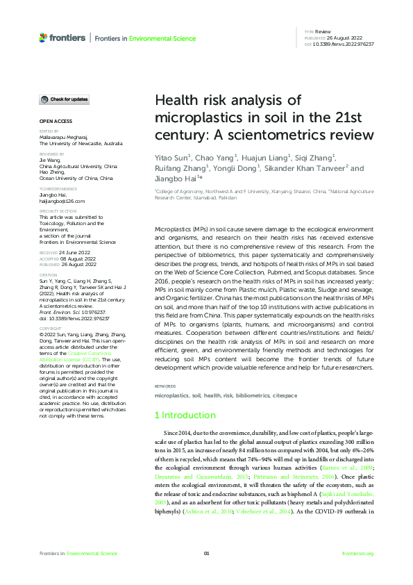 (PDF) Health risk analysis of microplastics in soil in the 21st century ...