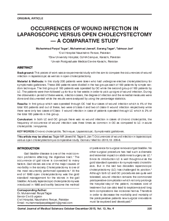 (PDF) Occurrences of Wound Infection in Laparoscopic Versus Open ...