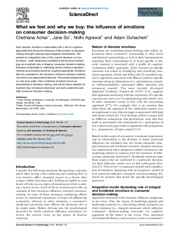 (PDF) What we feel and why we buy: the influence of emotions on ...