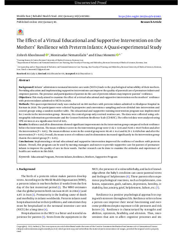 (PDF) The Effect of a Virtual Educational and Supportive Intervention ...