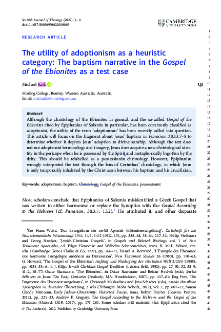 (PDF) The utility of adoptionism as a heuristic category: The baptism ...