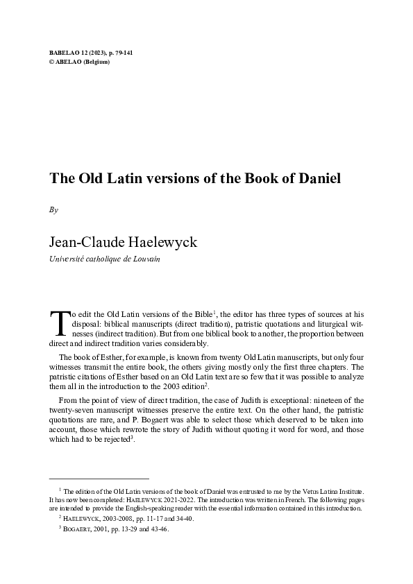 (PDF) Old Latin versions of the Book of Daniel