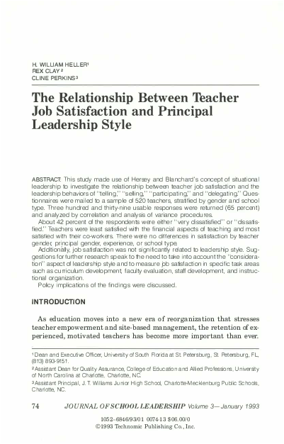 (PDF) The Relationship between Teacher Job Satisfaction and Principal ...