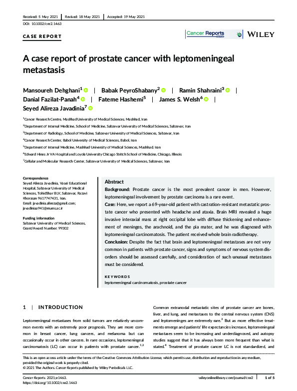 (PDF) A case report of prostate cancer with leptomeningeal metastasis