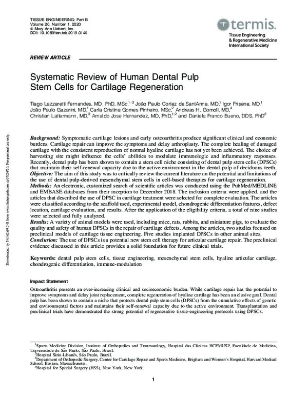 (PDF) Systematic Review of Human Dental Pulp Stem Cells for Cartilage ...
