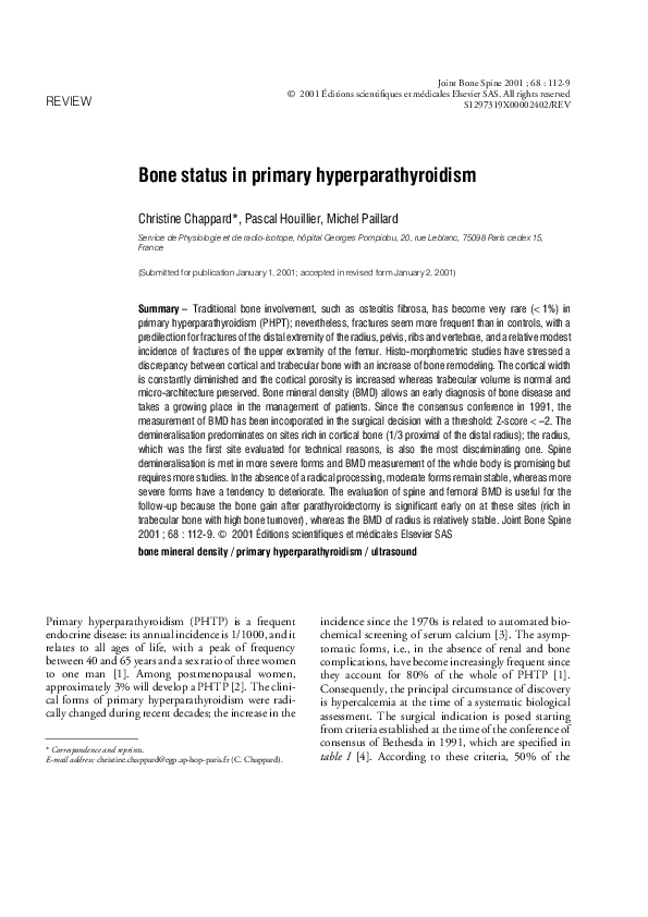 (PDF) Bone status in primary hyperparathyroidism