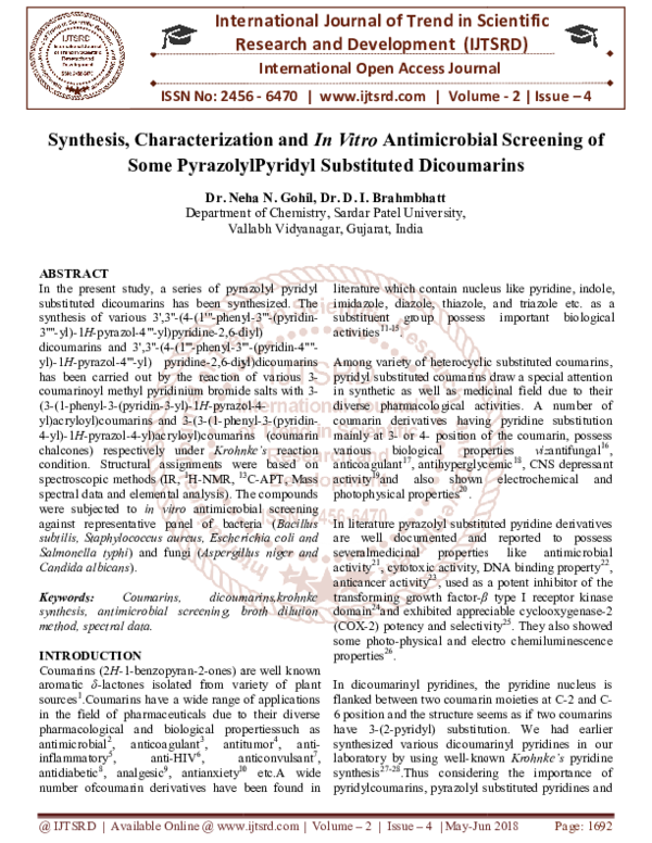 (PDF) Synthesis, Characterization and In Vitro Antimicrobial Screening ...