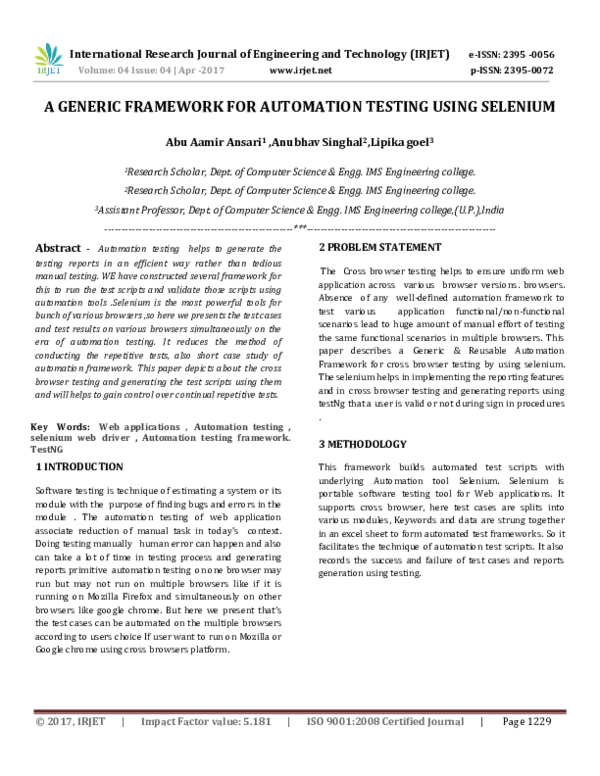 Pdf A Generic Framework For Automation Testing Using Selenium Pdf A Generic Framework For Automation Testing Using Selenium