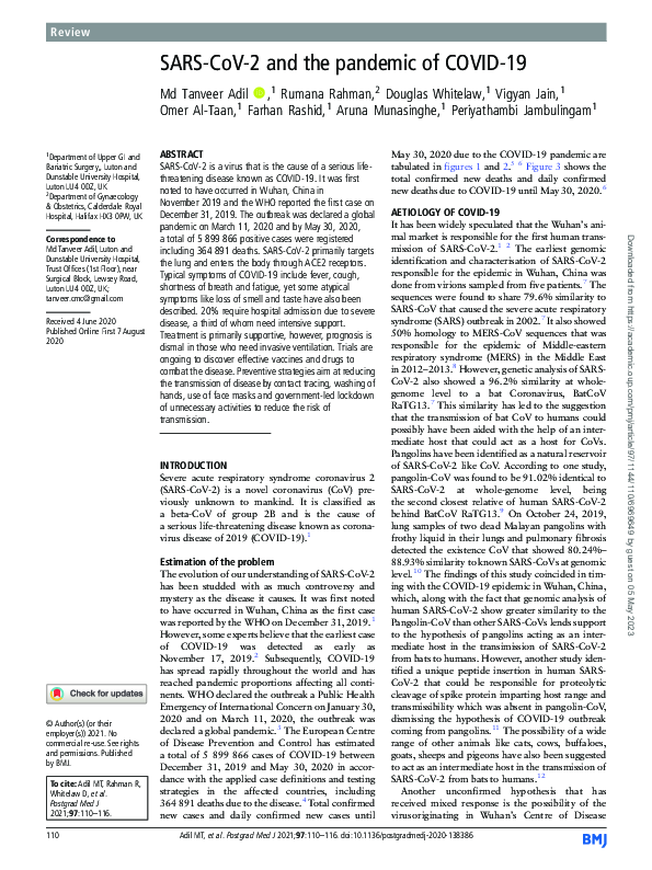 (PDF) SARS-CoV-2 and the pandemic of COVID-19