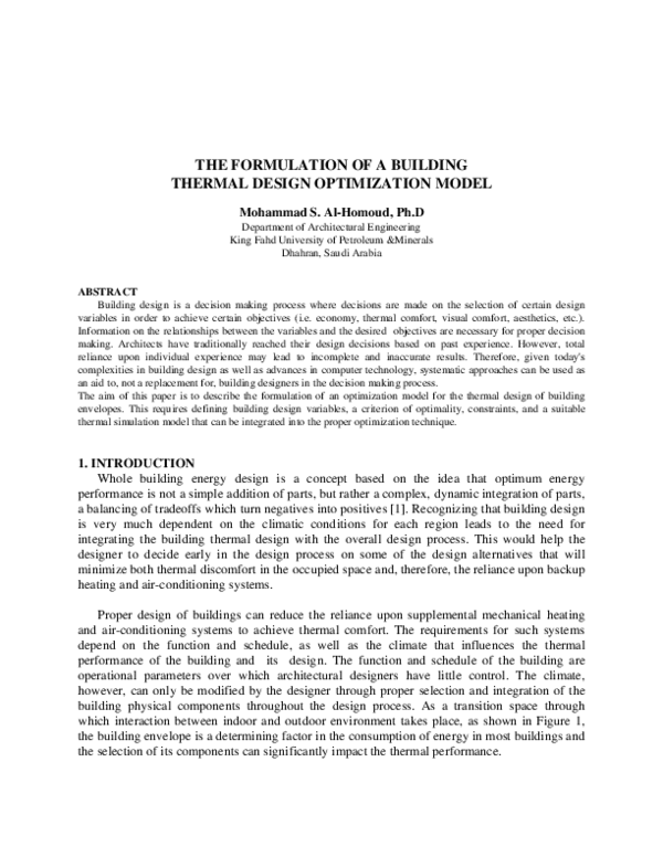 (PDF) The Formulation of a Building Thermal Design Optimization Model