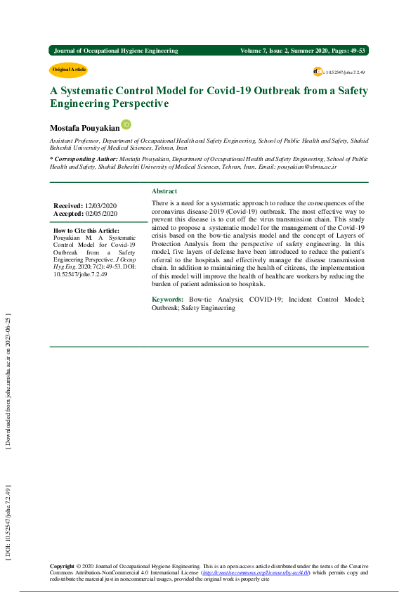 (PDF) A Systematic Control Model for Covid-19 Outbreak from a Safety ...