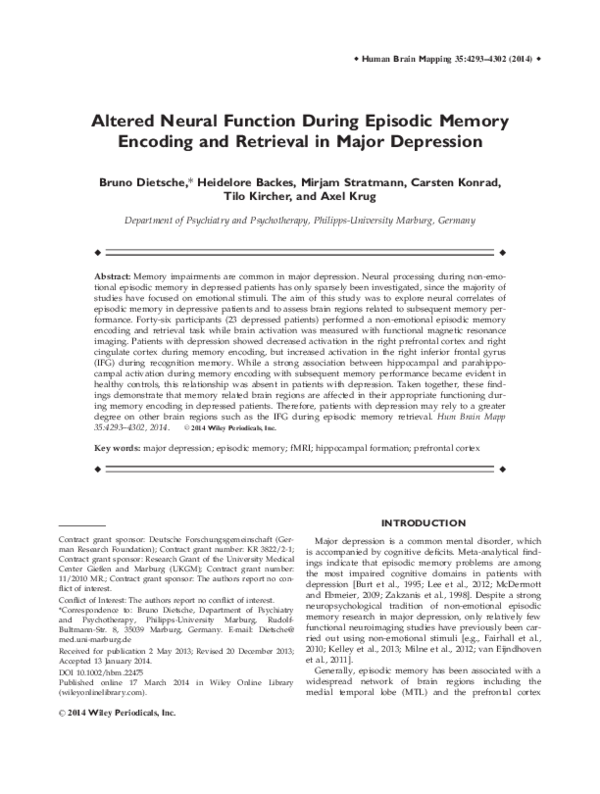 (PDF) Altered neural function during episodic memory encoding and ...