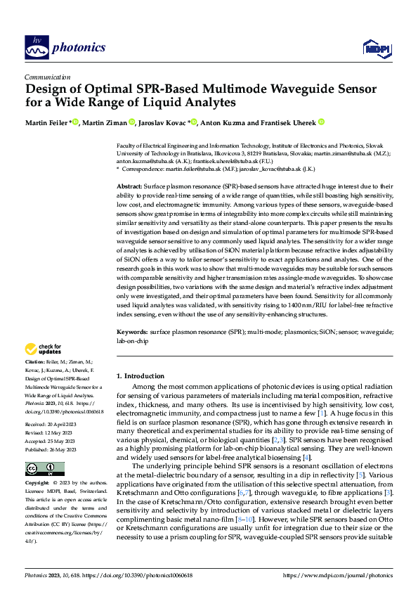 (PDF) Design of Optimal SPR-Based Multimode Waveguide Sensor for a Wide ...