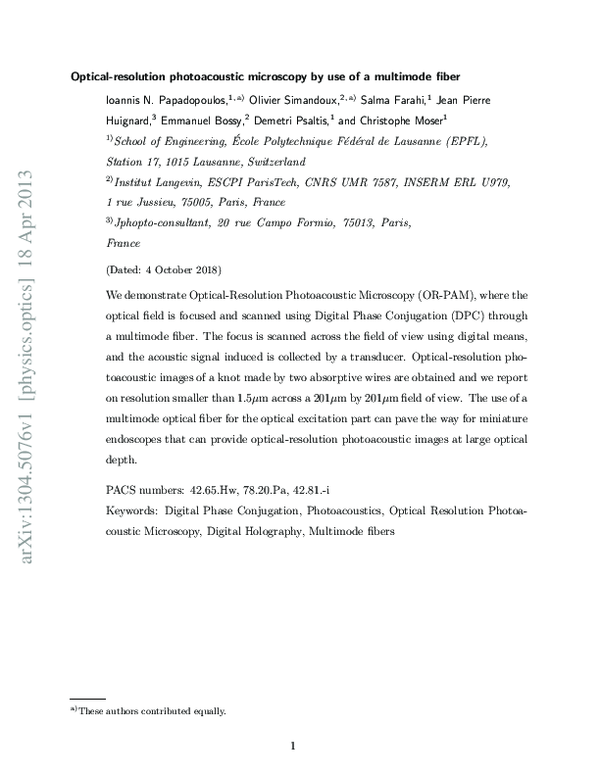 (PDF) Optical-resolution photoacoustic microscopy by use of a multimode ...