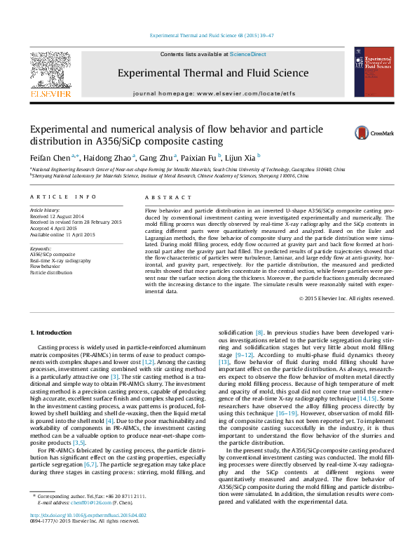(PDF) Experimental and numerical analysis of flow behavior in the ...