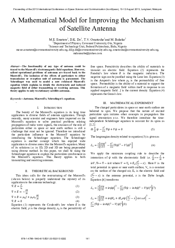 (PDF) A mathematical model for improving the mechanism of satellite antenna