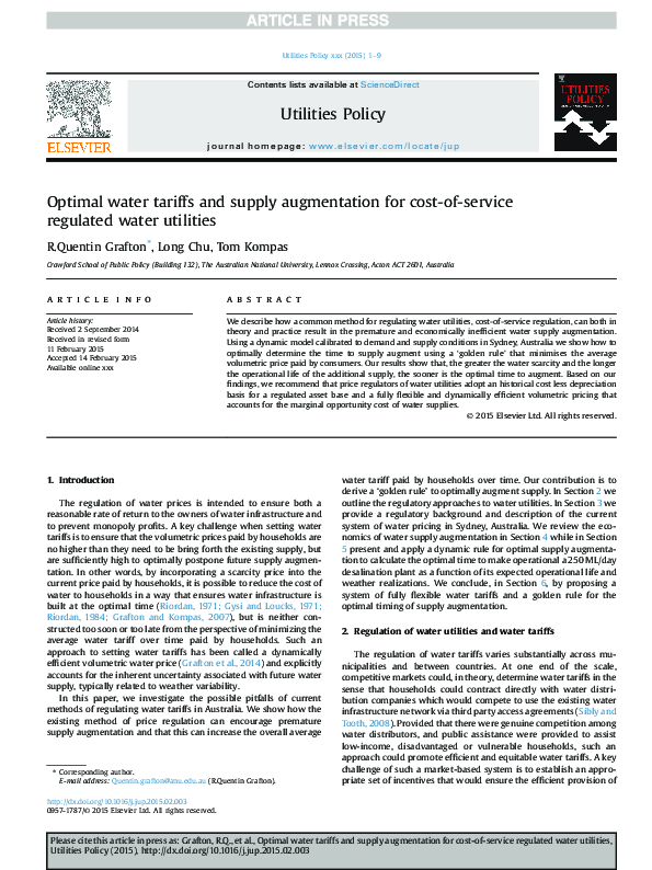 (PDF) Optimal water tariffs and supply augmentation for cost-of-service ...