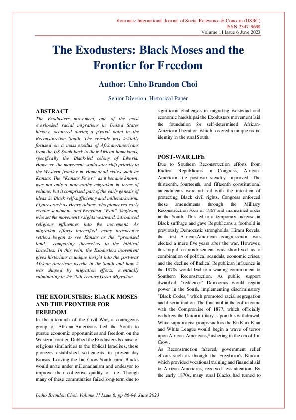 (PDF) The Exodusters: Black Moses and the Frontier for Freedom