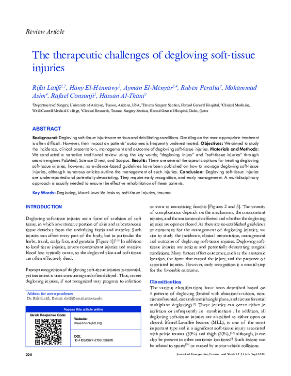 (PDF) The therapeutic challenges of degloving soft-tissue injuries