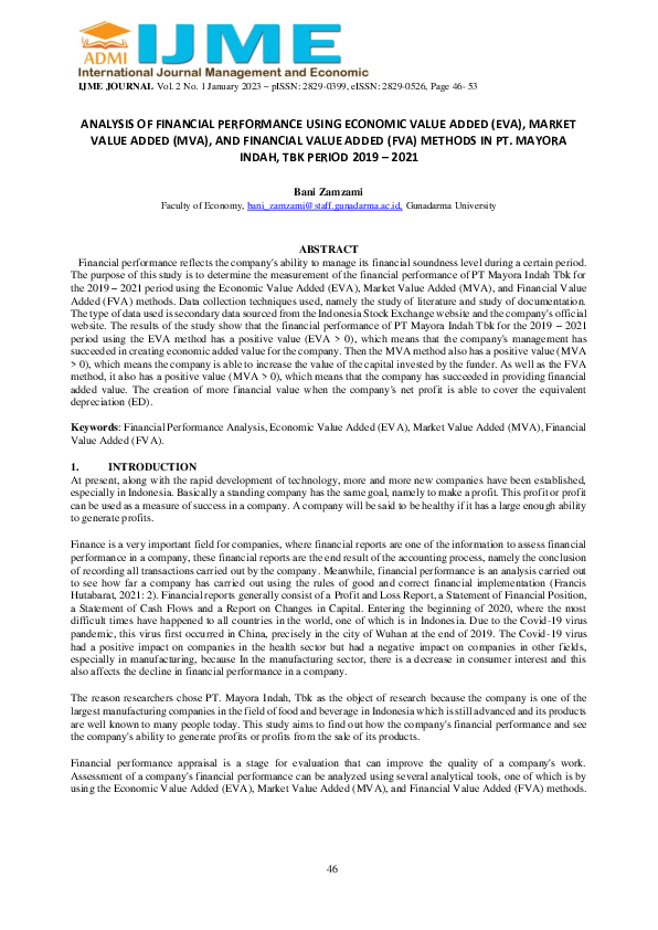(PDF) Analysis of Financial Performance Using Economic Value Added (Eva ...