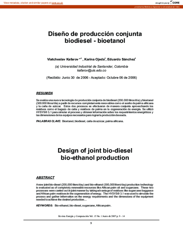 (PDF) Diseño de producción conjunta biodiesel-bioetanol