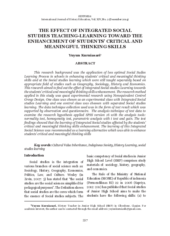 (PDF) The Effect of Integrated Social Studies Teaching-Learning Toward ...