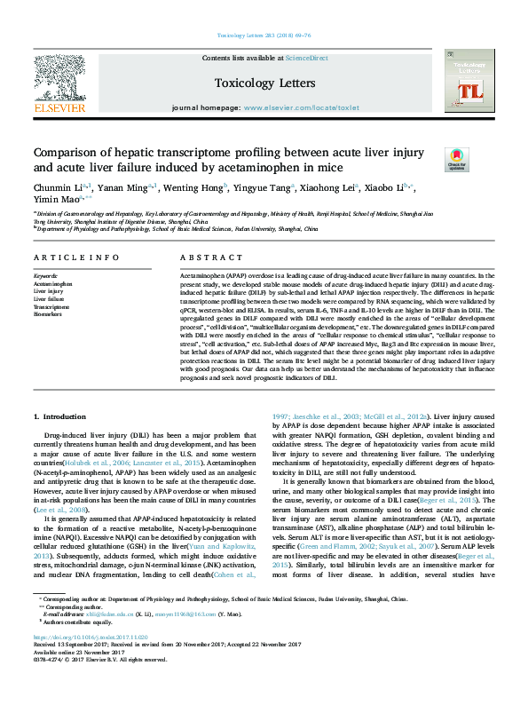 (PDF) Comparison of hepatic transcriptome profiling between acute liver ...
