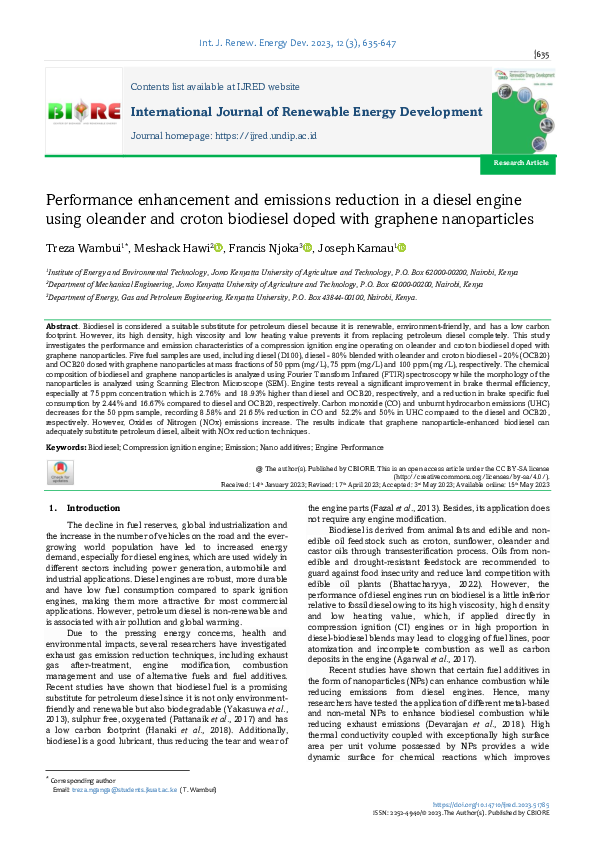 (PDF) Performance enhancement and emissions reduction in a diesel ...