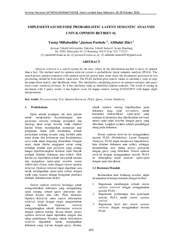 (PDF) Implementasi Metode Probabilistic Latent Semantic Analysis Untuk ...