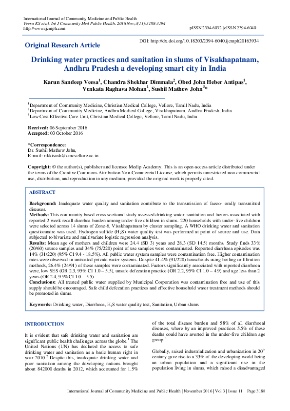 (PDF) Drinking water practices and sanitation in slums of Visakhapatnam ...