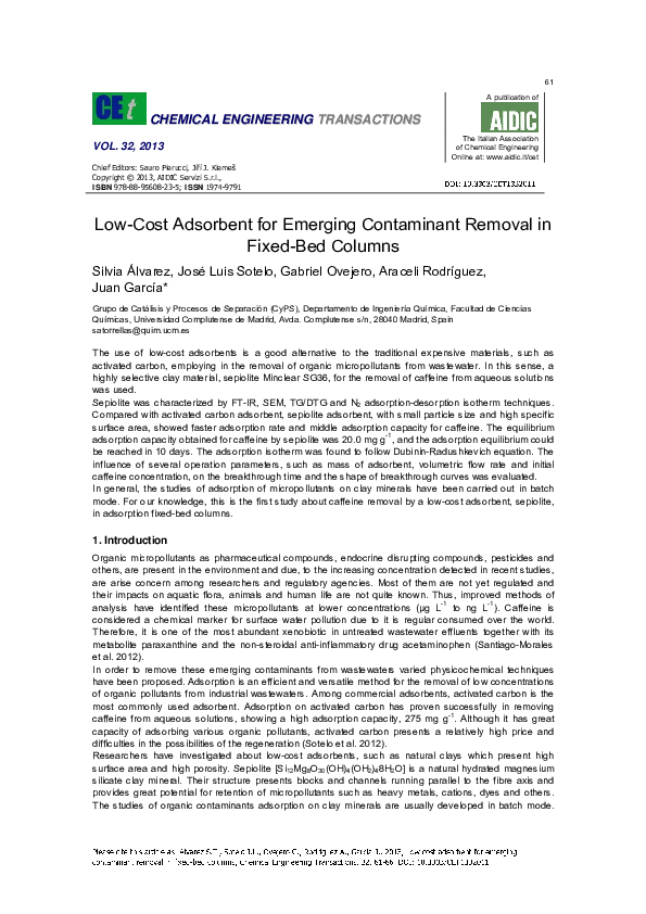 (PDF) Low-Cost Adsorbent for Emerging Contaminant Removal in Fixed-Bed ...