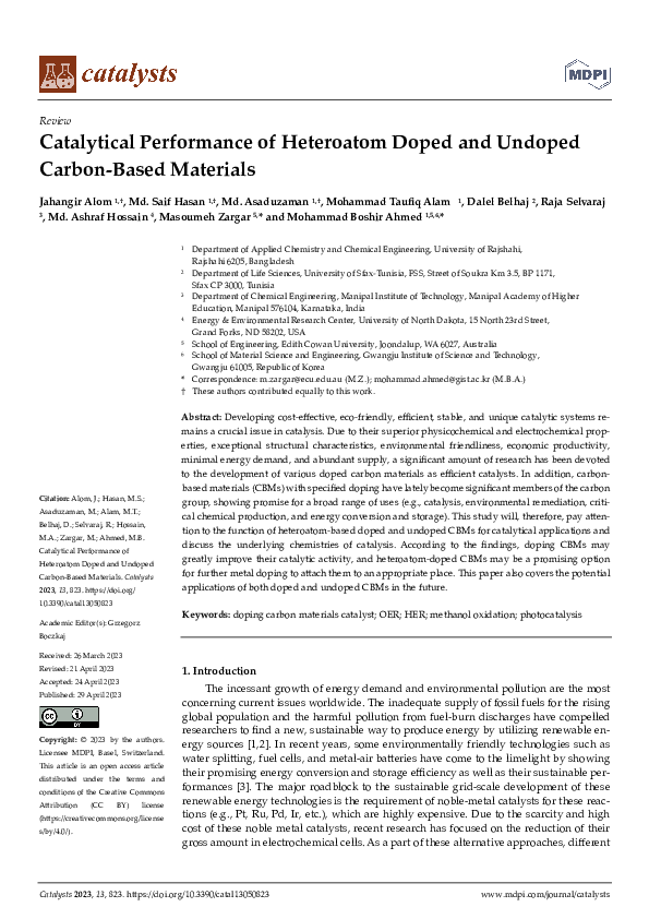 (PDF) Catalytical Performance of Heteroatom Doped and Undoped Carbon ...
