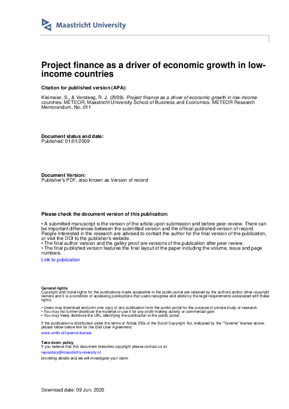 (PDF) Project finance as a driver of economic growth in low‐income ...
