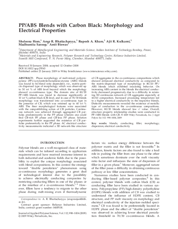 (PDF) PP/ABS blends with carbon black: Morphology and electrical ...