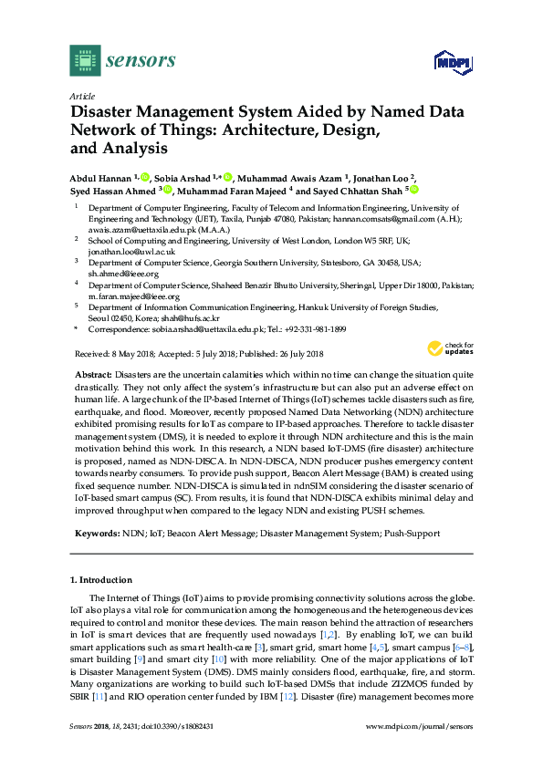 (PDF) Disaster Management System Aided by Named Data Network of Things ...