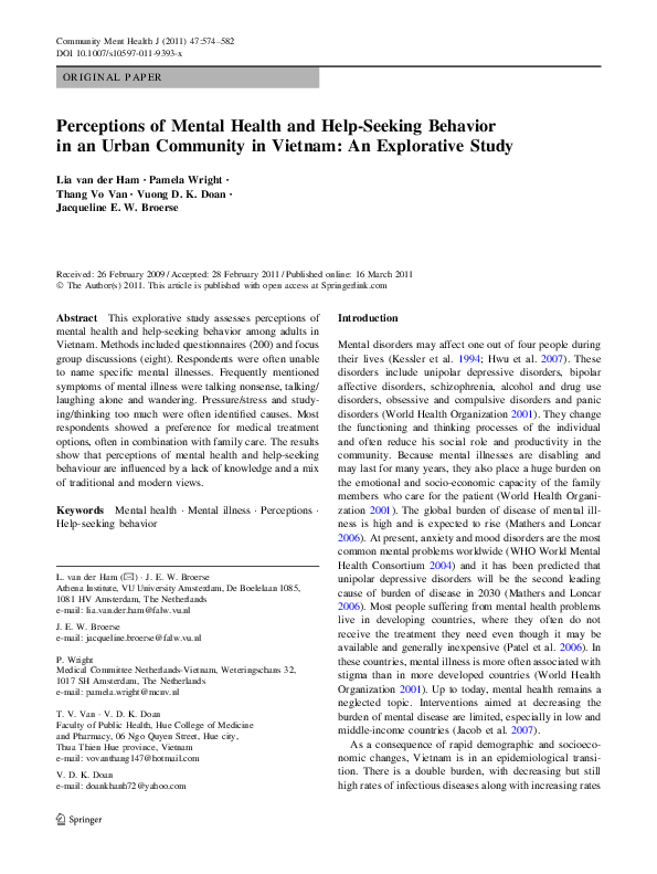 (PDF) Perceptions of Mental Health and Help-Seeking Behavior in an ...