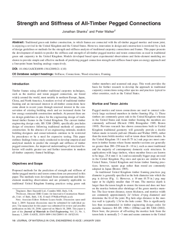 (PDF) Strength and Stiffness of All-Timber Pegged Connections
