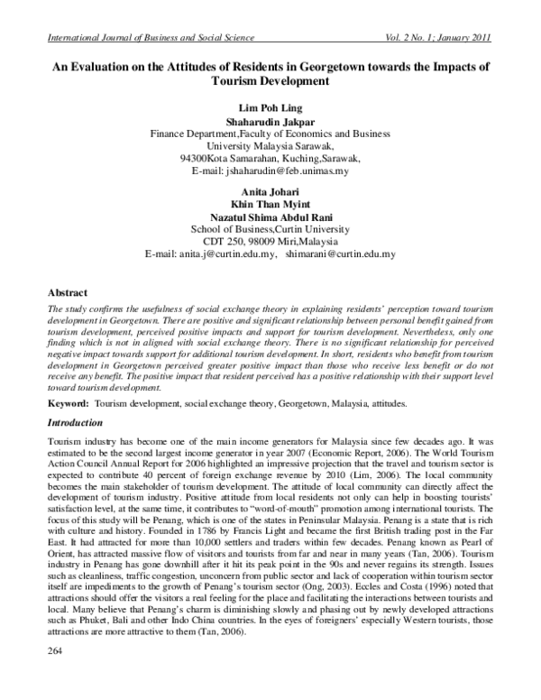(PDF) An Evaluation on the Attitudes of Residents in Georgetown towards ...