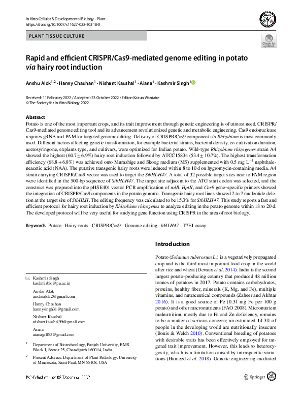 (PDF) Rapid and efficient CRISPR/Cas9-mediated genome editing in potato ...