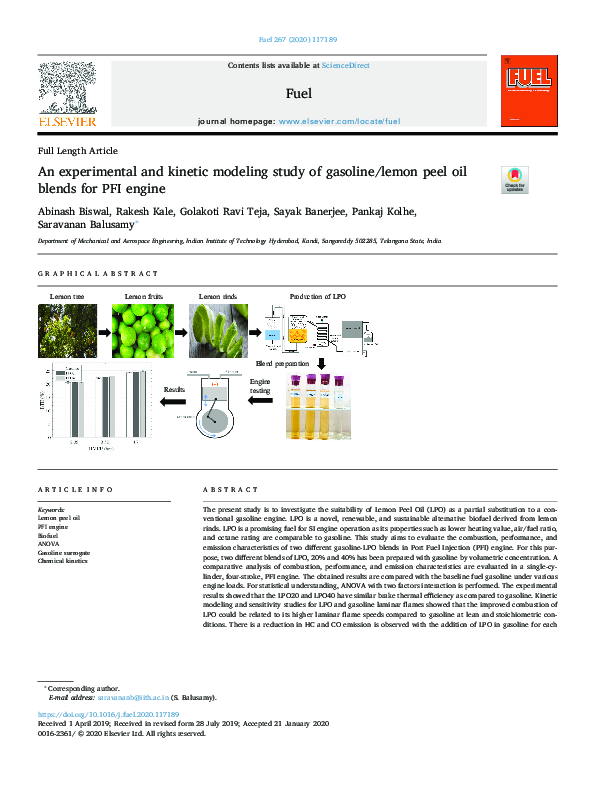 (PDF) An experimental and kinetic modeling study of gasoline/lemon peel ...
