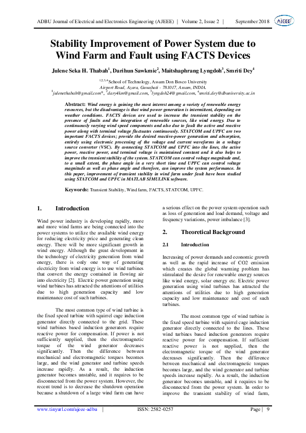 (PDF) Stability Improvement of Power System Due to Wind Farm and Fault ...