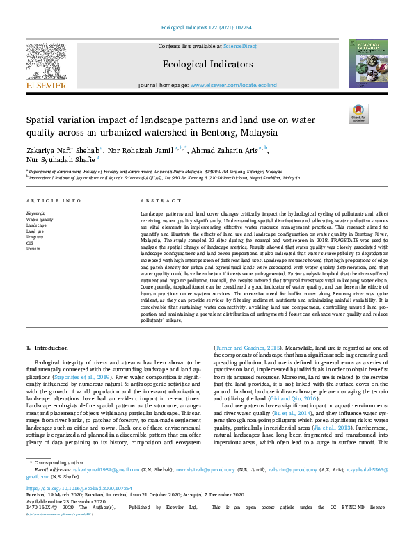 (PDF) Spatial variation impact of landscape patterns and land use on ...