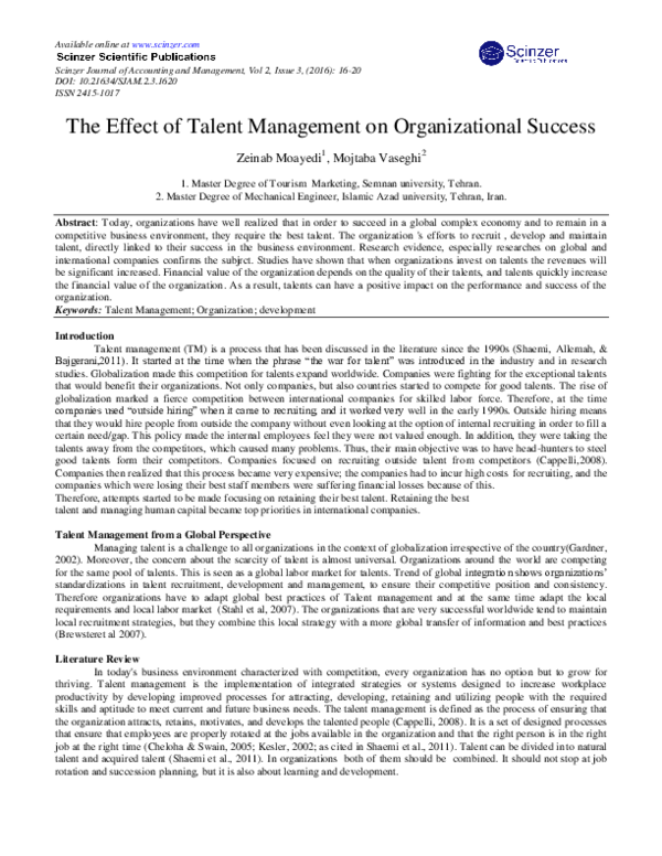 (PDF) The Effect of Talent Management on Organizational Success