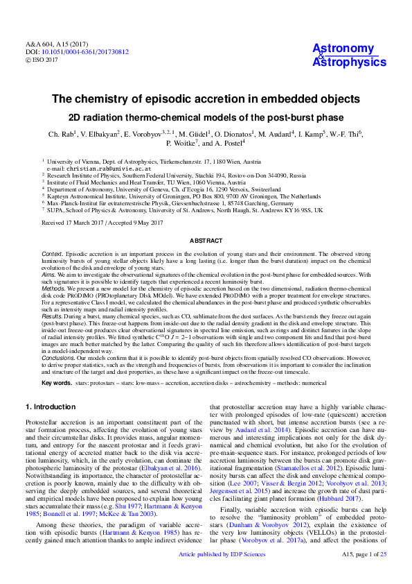 (PDF) The chemistry of episodic accretion in embedded objects