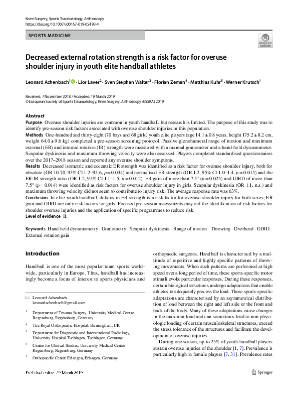 (PDF) Decreased external rotation strength is a risk factor for overuse ...