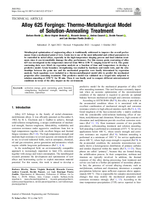 (PDF) Alloy 625 Forgings: Thermo-Metallurgical Model of Solution ...