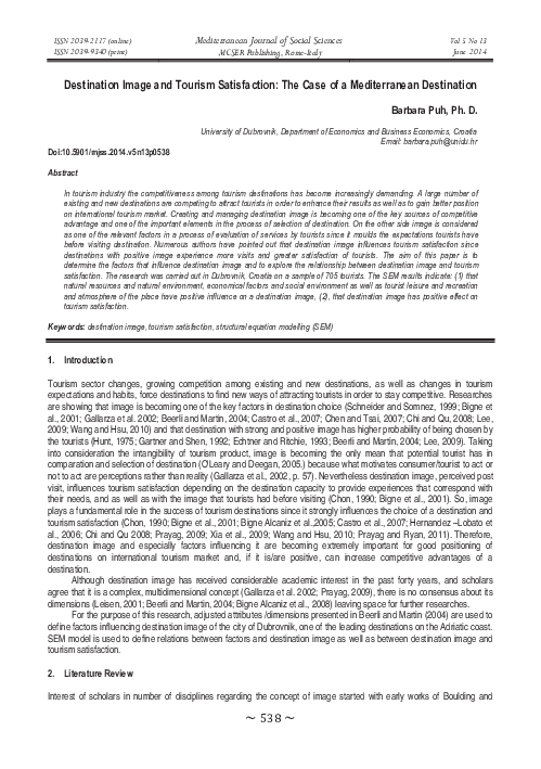 (PDF) Destination Image and Tourism Satisfaction: The Case of a ...